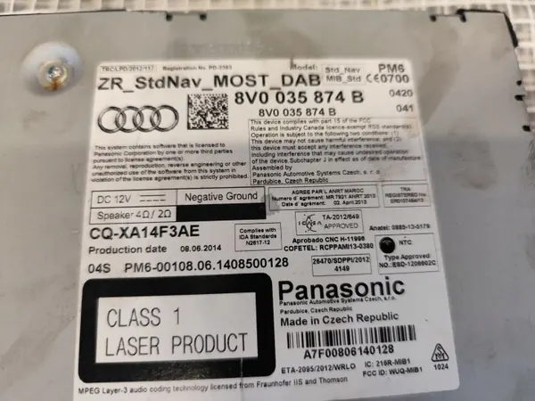 Audi A3 8V 13-16 Navigointikortinlukija OEM 8V0035874B image 6