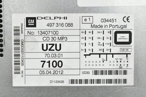 OEM 13407100 Radio CD30 CD RDS pour Opel Corsa D image 6