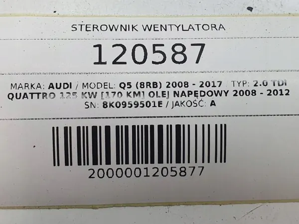 OEM 8K0959501E Fläktstyrningsmodul Audi Q5 8R image 8