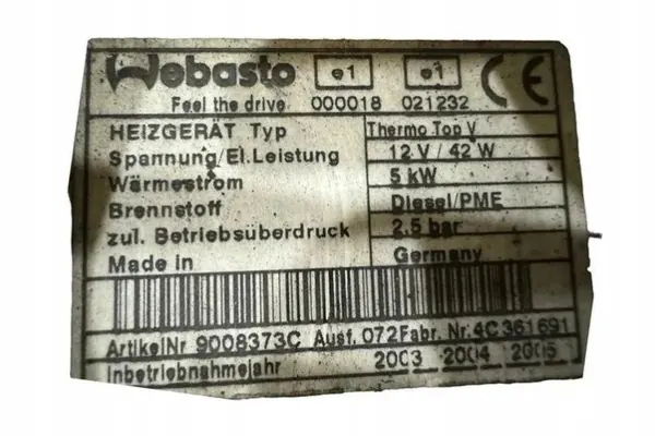 Webasto Värme OEM 000018021232 för VW Touran 1.9L image 5