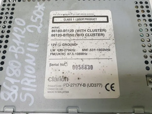 Radio CD Clarion OEM 86180-B1120 para Daihatsu Sirion II image 6
