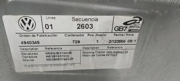 Elevador de vidro dianteiro esquerdo VW Polo IV OE image 3