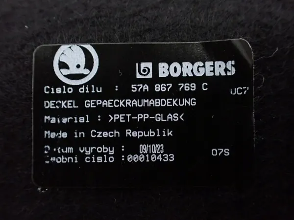 Bakre bagagehylla OEM 57A867769C Skoda Karoq image 3