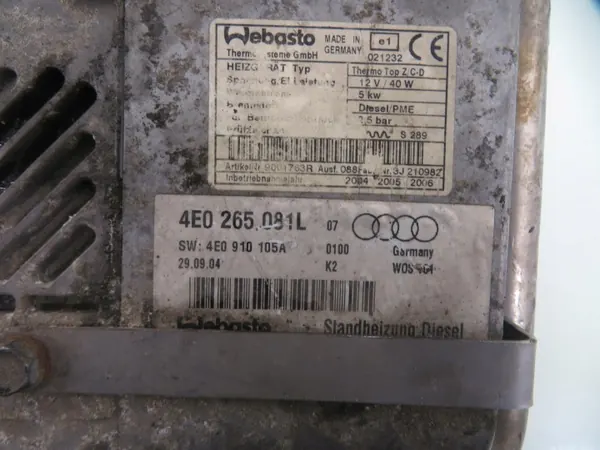 Chauffage Webasto Audi A8 D3 OEM 4E0265081L image 8