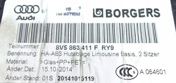 Audi A3 8V Heckablage OEM 8V5863411F RY9 image 3