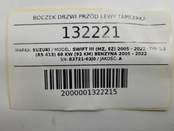 OEM 83721-63J0 Voorlinker Deurbekleding Suzuki Swift MK6 image 10