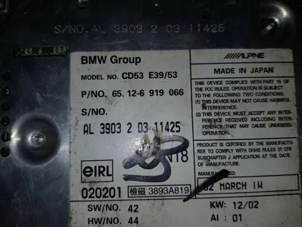 BMW CD-vaihtaja OEM 65126919066 5-sarja E39 image 3