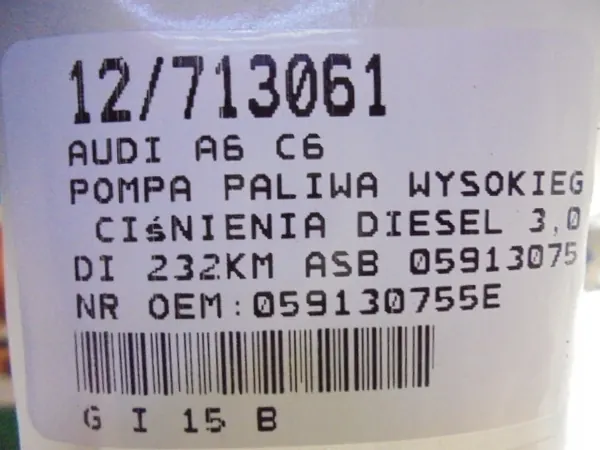 Audi A6 C6 3.0 TDI Kraftstoffpumpe OE 059130755E image 8