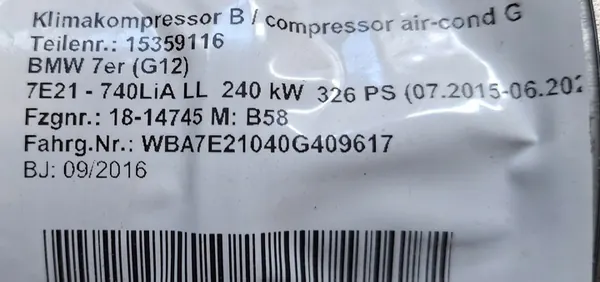 Compressore aria condizionata BMW G32 G30 G11 G12 OEM image 9