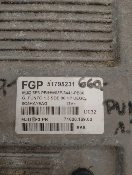ECU FIAT GRANDE PUNTO 1.3 JTD 51795231 MJD6F3.PB image 2