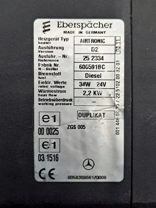 WEBASTO AIRTRONIC D2 MERCEDES ATEGO A0058308661 image 3