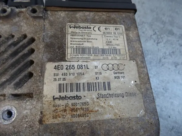 Chauffage stationnaire Webasto OEM 4E0265081L Audi A8 D3 image 3
