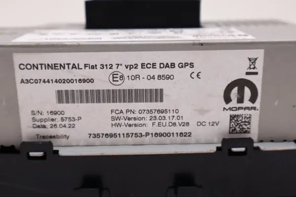 Fiat 500 Lift Radion Näyttö Navigaatio OEM 0735769511 image 9