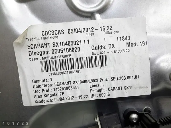 Regulador de ventana Alfa Romeo OEM 0505106820 - Usado image 4