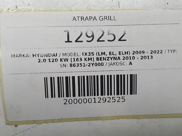 Hyundai IX35 Chrome Grill Emblem 86351-2Y000 image 10