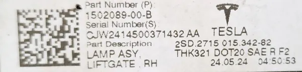 Lâmpada Traseira Direita Tesla Model 3/Y OEM 1502089-00-B image 5