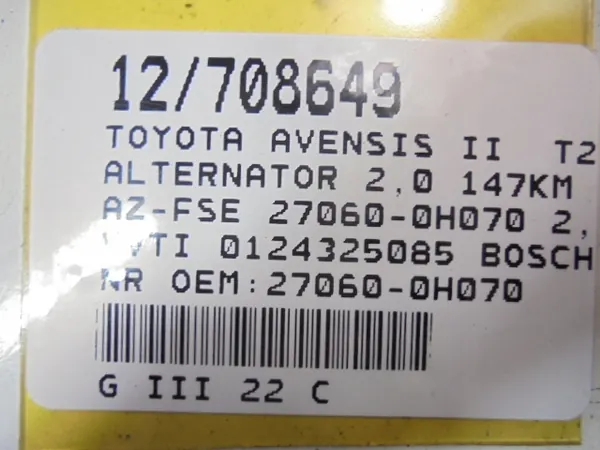 Vaihtovirtageneraattori Toyota Avensis II 2.0 OE 27060-0H070 image 8