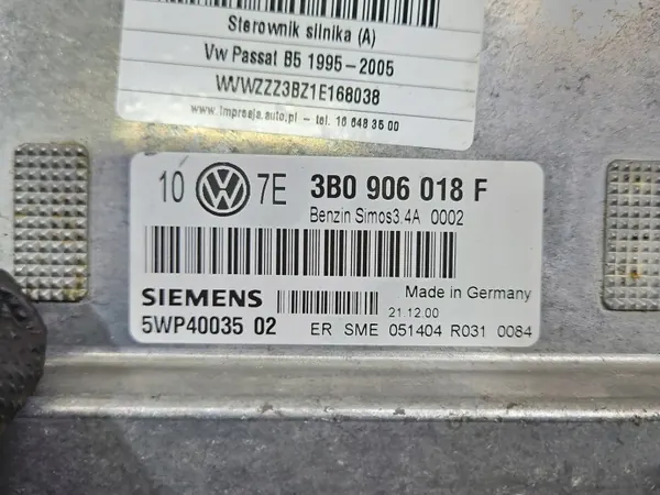 Unidade de controlo motor VW Passat B5 1.6 8V 3B0906018F image 3