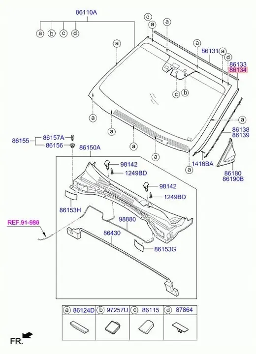 HYUNDAI SANTA FE 16 Moldura de vidro dianteiro direito 861322W000 image 9