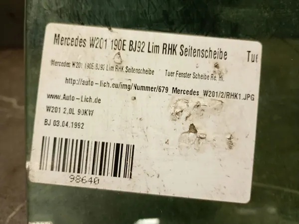 Gebruikt rechter achterportierglas OEM szyba drzwi prawy tyl MERCEDES W201 image 4