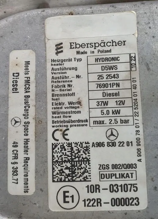 Webasto A9068302201 Chauffage d'appoint Sprinter 906 5kW image 3
