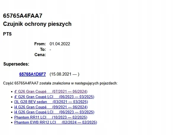 BMW 5A4FAA7 Fotgängarskyddssensor - OEM image 7