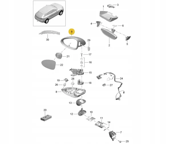 Espejo derecho OEM 95B857528G2X para Porsche Macan image 8