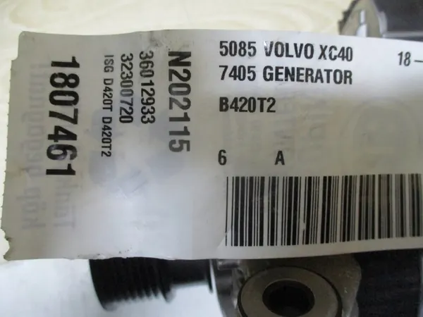 Vaihtovirtageneraattori Volvo XC40 S60 V60 XC60 V90 XC90 OEM 36012933 image 4