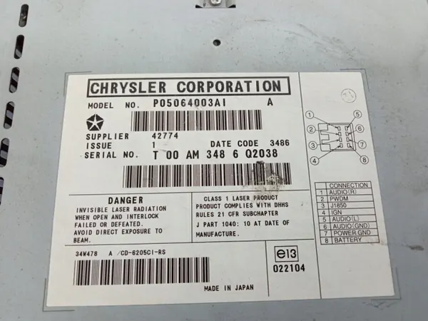 Trocador CD Chrysler Voyager IV P05064003AI image 5