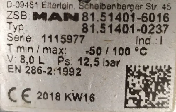 Réservoir d'air MAN TGX 2018 8L (OEM 81514016016) image 2