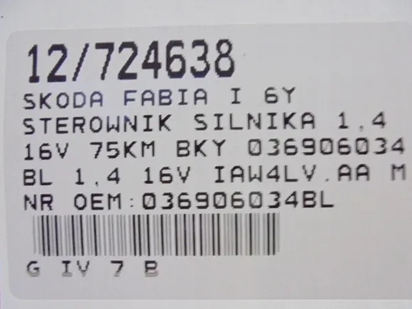 Computadora Motor Skoda OEM 036906034BL - Usado image 5