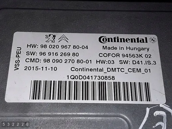 2016 Citroen C4 Grand Picasso ECU 2000hdi 9802096780 image 3