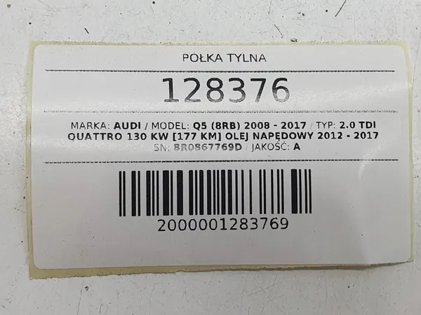 Achterklepplank Audi Q5 8RB 8R0867769D image 8