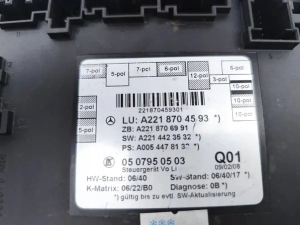 Mercedes S W221 Vänster Framdörr Modul OEM A2218704593 image 7