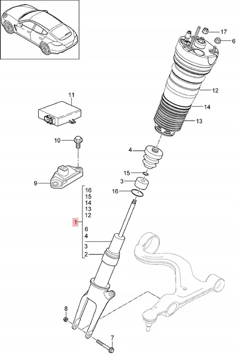 Höger fram luftdämpare Porsche Panamera 970 Lift 97034305222 image 2