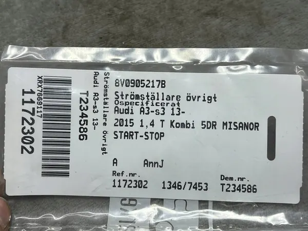 Audi A3 S3 8V 2015 Start/Stop Button 8V0905217B image 4