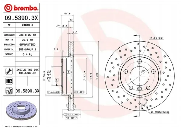 Brembo 09.5390.3X Käytetty jarrulevy - Suora sovitus image 3