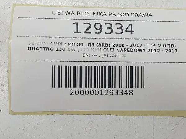 Garniture d'aile avant droite Audi Q5 8RB image 6