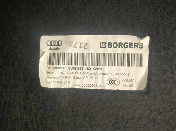 Tapis de coffre Audi A5 Sportback 2017 OEM 8W8863463GW8 image 3