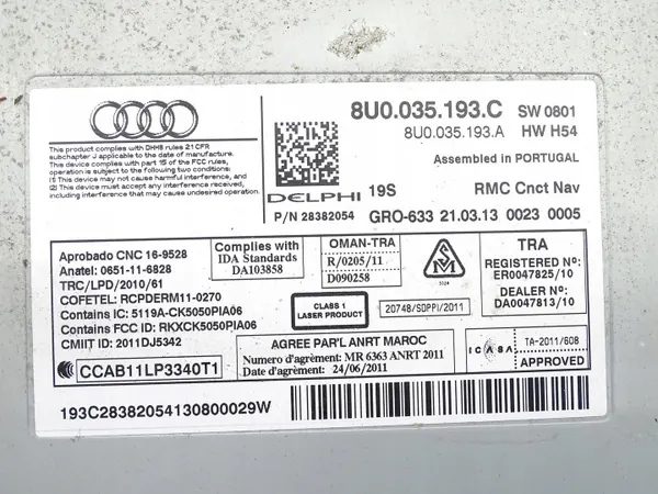 Tuner Radio MMI Navigation Audi OEM 8U0035193C image 7