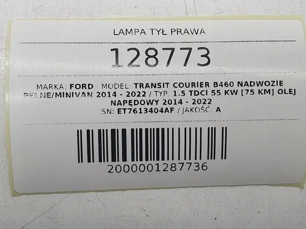 Luz trasera derecha Ford Tourneo Courier B460 EU ET7613404AF image 8