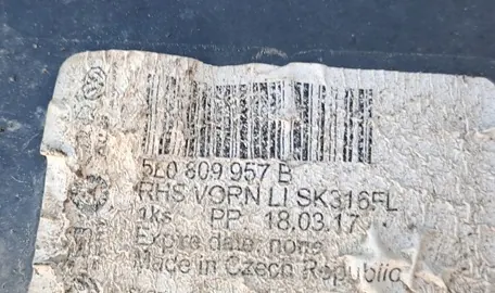 SKODA YETI 5L0 LIFT 13-17 Front Left Wheel Arch OEM 5L0809957B image 2