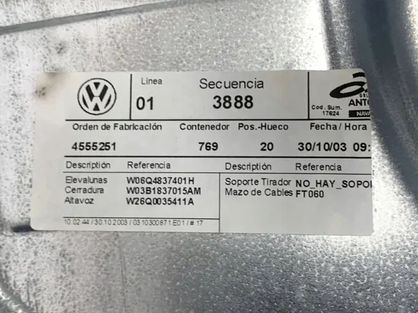 OEM 6Q2959802A Régulateur Vitre Gauche Avant VW Polo IV image 6
