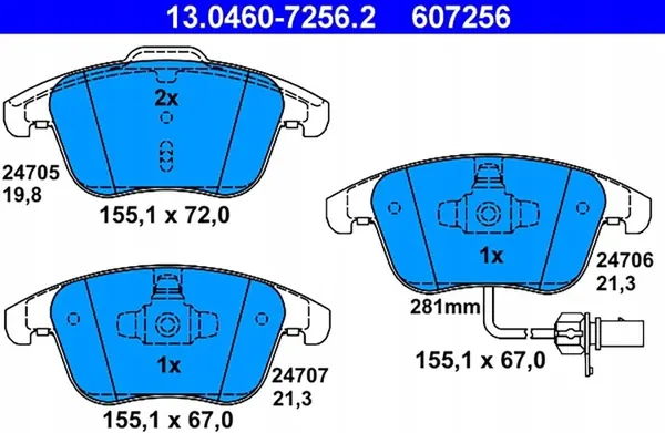 ATE Remblokken Set voor Audi A4 A5, OEM 13.0460-7256.2 image 2