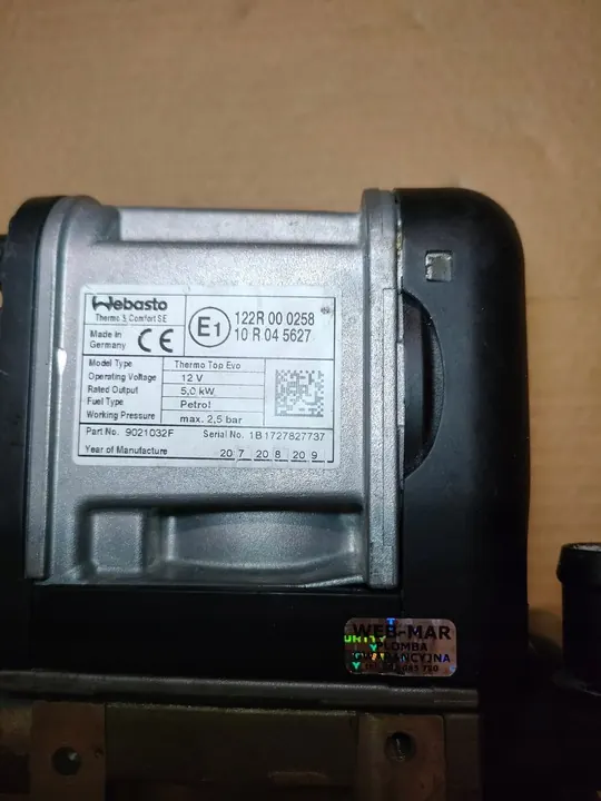 Webasto Thermo Top Evo 5 KW Heater, Used image 2