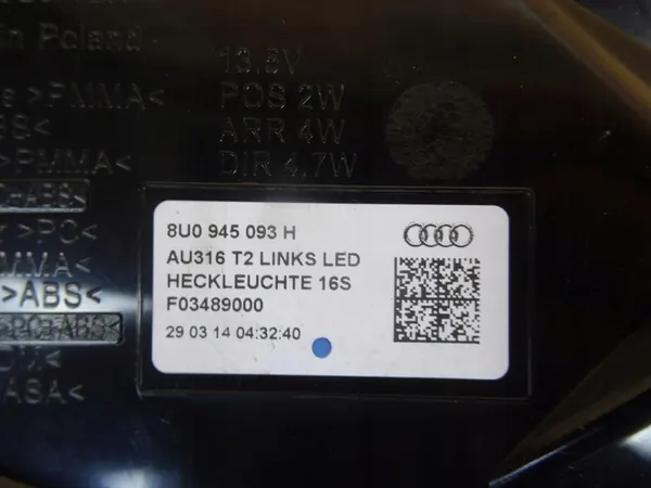 AUDI Q3 RSQ3 8U 11-14 Lámpara LED Trasera Izquierda 8U0945093H image 5
