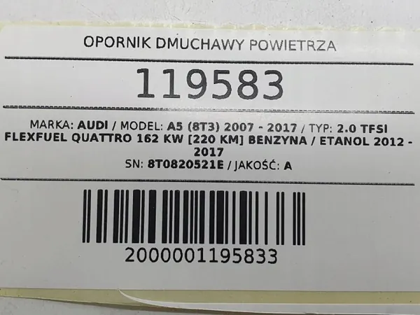 Luftventilationsmotstånd OEM 8T0820521E för Audi A5 8T image 4