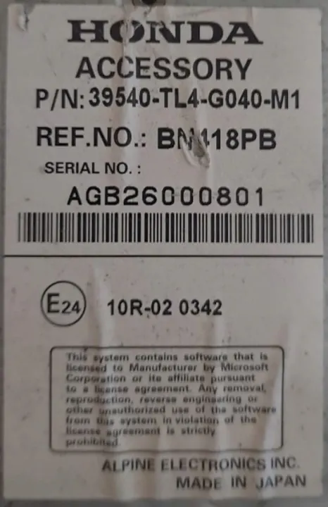 Honda OE Navigaationlukija OEM 39540-TL4-G040-M1 image 5