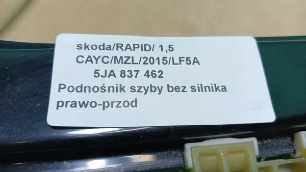 Regulador de janela porta dianteira direita SKODA RAPID 5JA837462 image 8