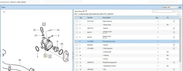 Termostato Volvo S80 II 2.5L 147kw 2007 OEM 31411151 image 6